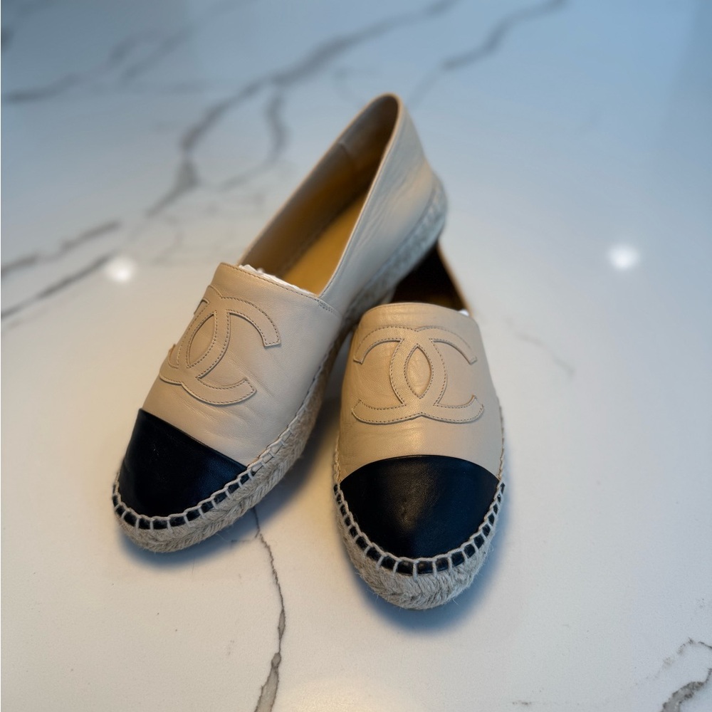 Chanel Beige and Black Espadrille Flats